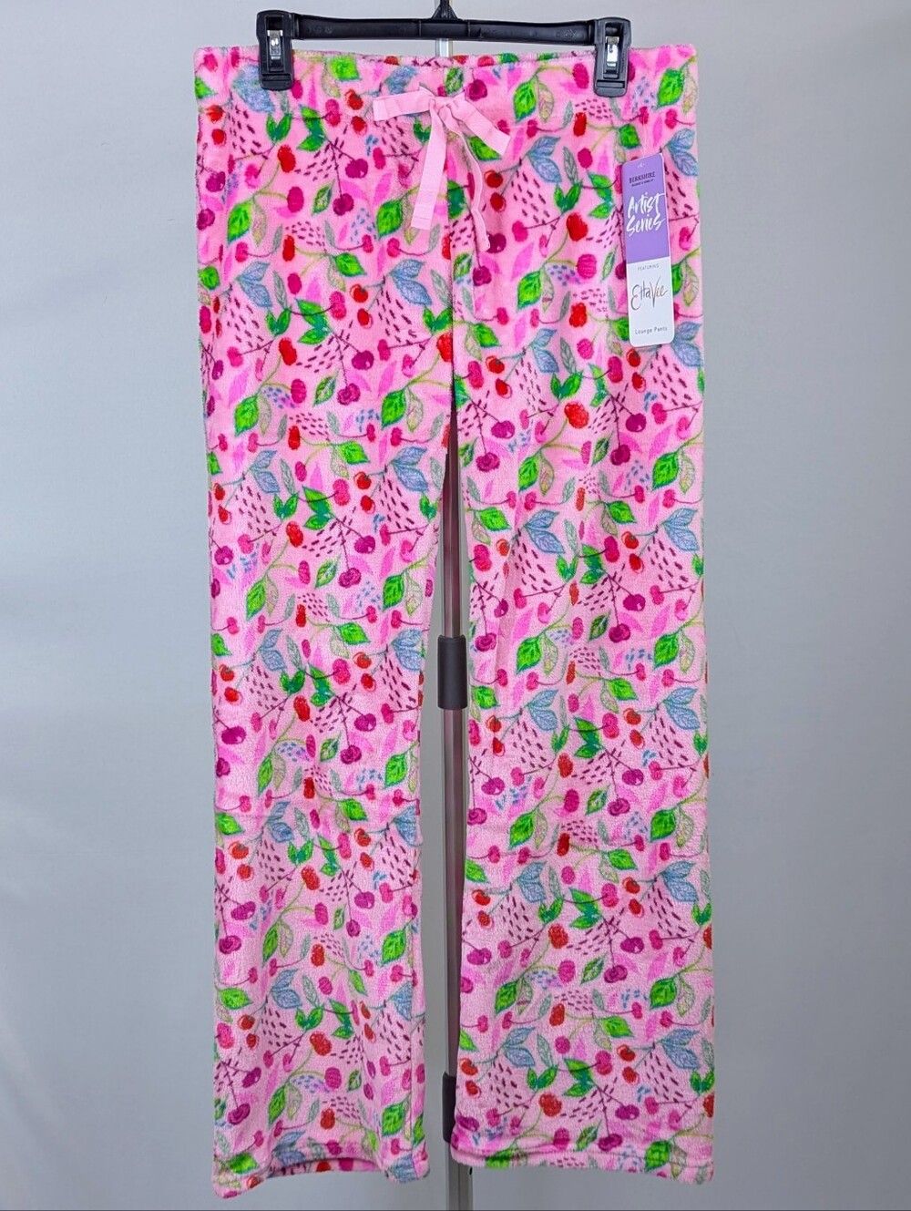 Berkshire Daydream Etta Vee Fleece Lounge Pant Cherries Print Vibrant Pink M NWT - Picture 2 of 9